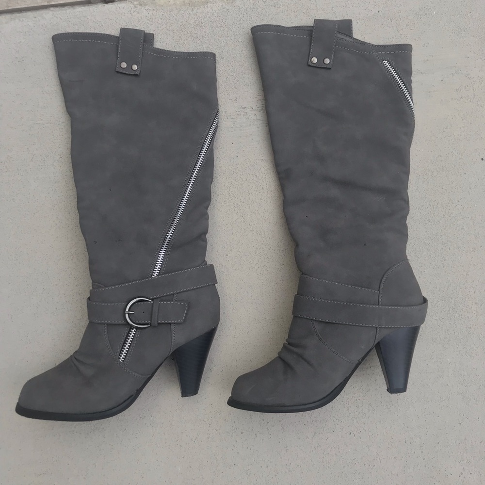 Grey heeled boots. Worn once for 2 hours